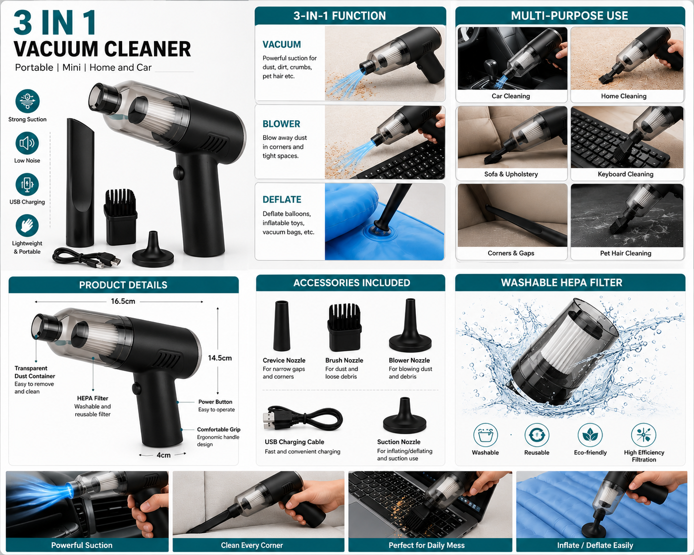 Mini Portable  3-in-1 Vaccum Cleaner