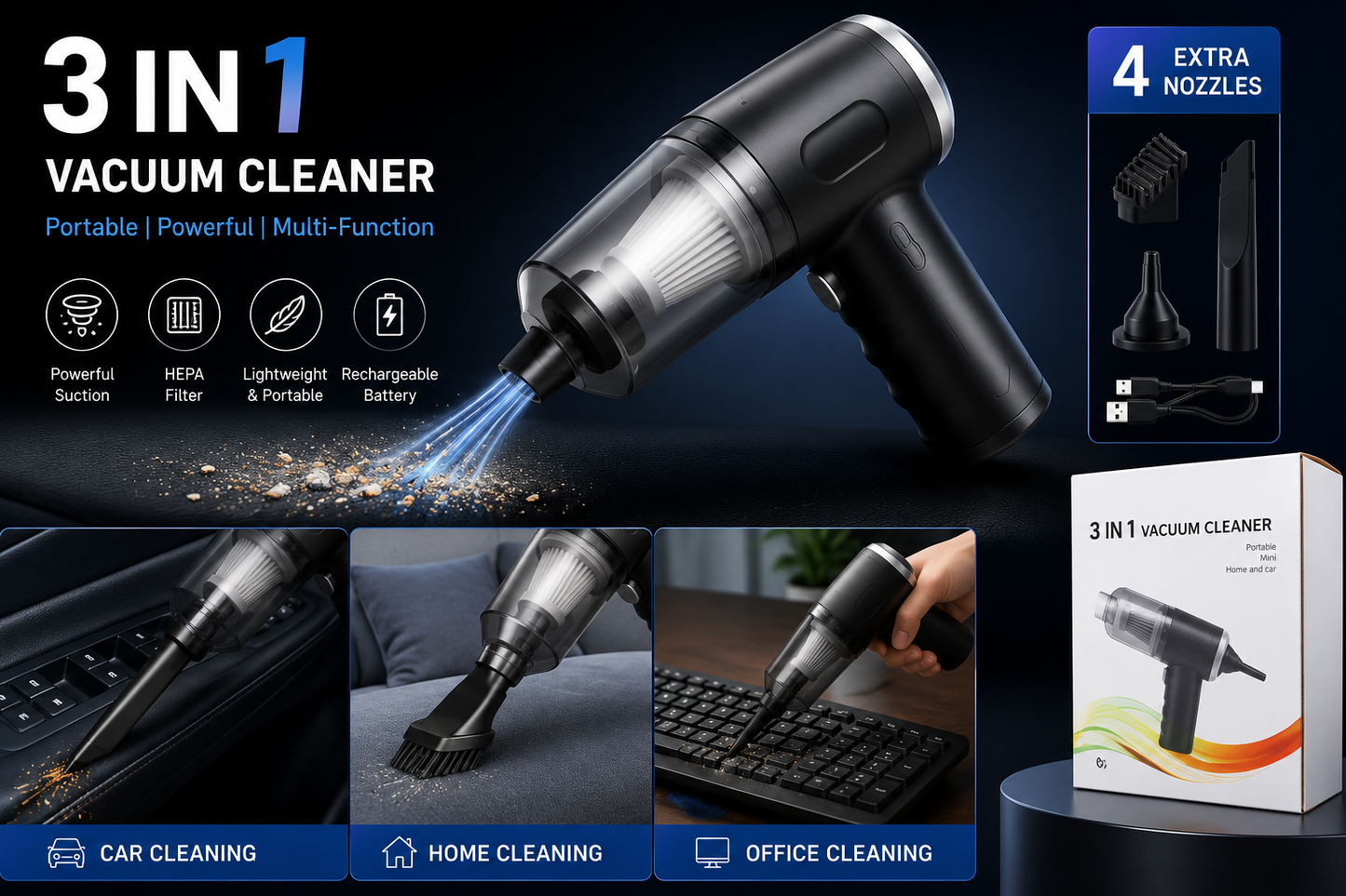 Mini Portable  3-in-1 Vaccum Cleaner